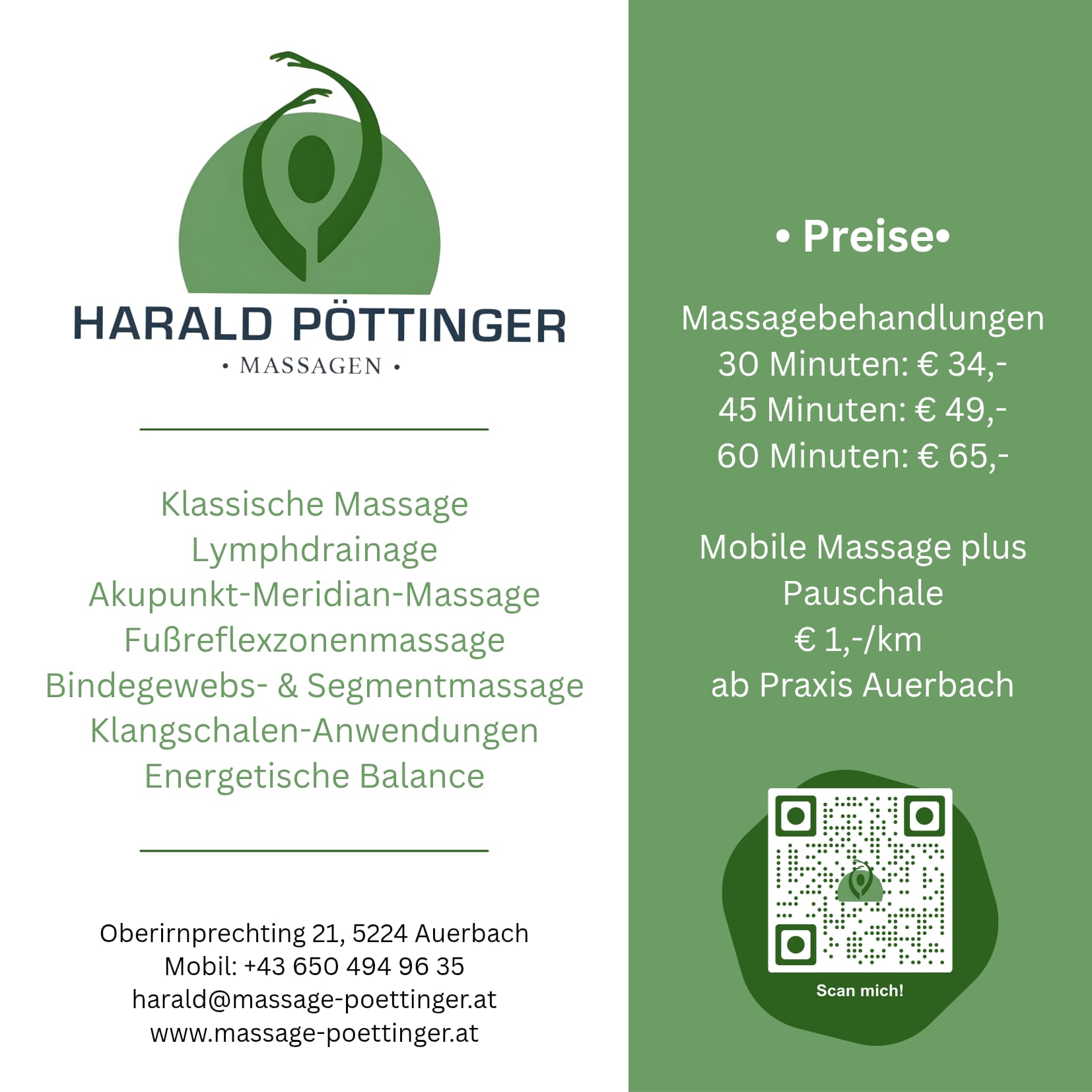 Preisliste Massage Pöttinger